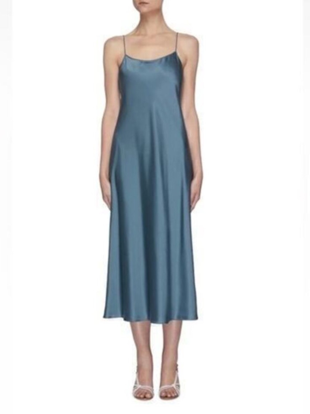 Theory Telson Flat Sateen Slip Dress in Bluestone